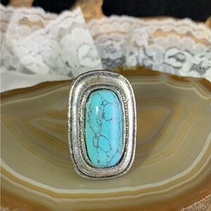 Silver Tone  Ring with Blue  Stone